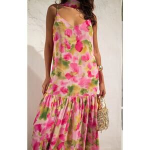 Show Me Your Mumu Dalia Maxi Dress in Watercolor Floral Chiffon XL
